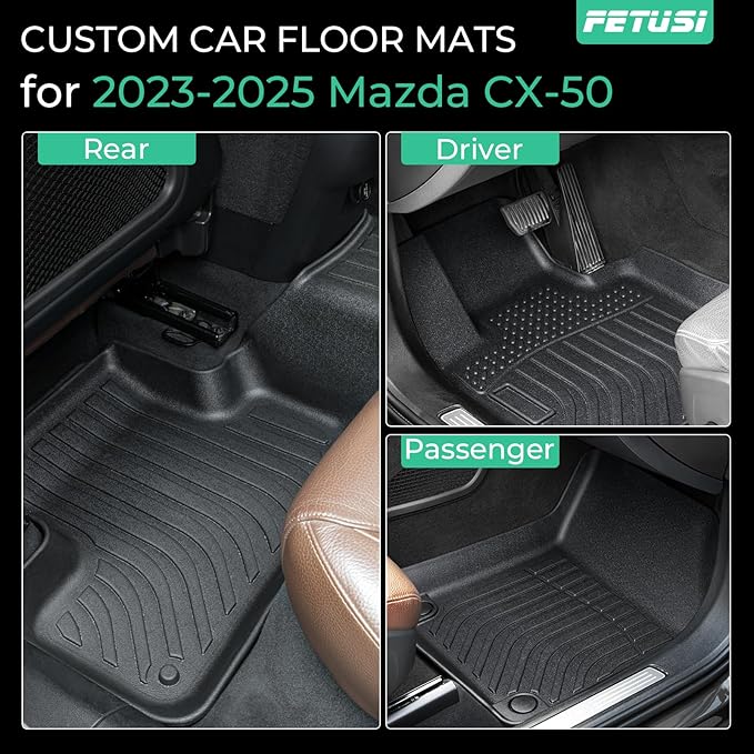 Floor Mats & Cargo Liner Set Custom Fit for Mazda CX-50 2023 2024 2025, All Weather Protection for Car Mats Anti-Slip TPE Odorless Floor Liners Mazda CX-50 Accessories Waterproof Trunk Mat, Black