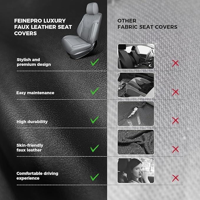 Grey Car Seat Covers Only Front 2pc - Breathable Faux Leather Universal Seat Covers for Cars, Automotive Protector Fit for Most Sedan SUV Pick-up Truck