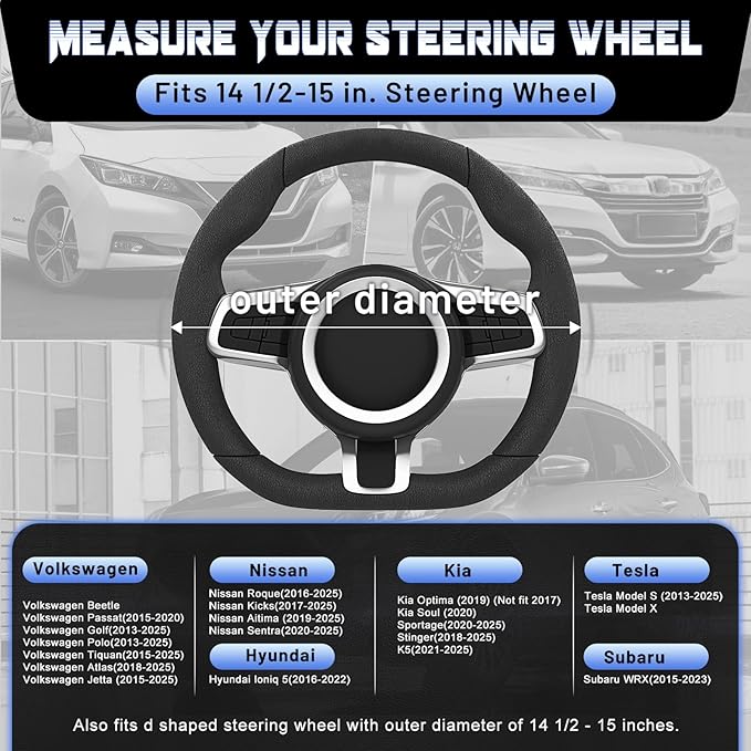 SEG Direct D Shaped Steering Wheel Cover for 14.5-15 inch Flat Bottom Wheels, Breathable Perforated Microfiber Leather, Anti-Slip Grip, Universal Fit for Cars & SUVs, Black and Blue