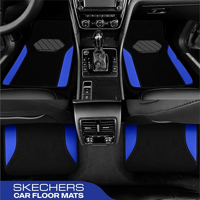 Skechers Car Floor Mats,Waterproof Universal Fit Faux Leather Car Mats,Floor Mats for Cars with Anti-Slip Heel Pad,Fit for SUVs,Vans,Sedans,Trucks,Blue