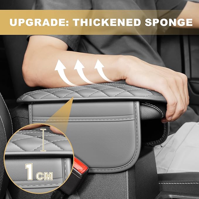 Car Armrest Cover Fit for Acura RDX Leather Center Console Cover Cushion with 2 Storage Bags(Beige)