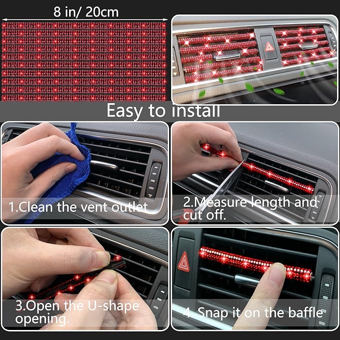 NBTEPEM 27 PCs Red Bling Car Accessories Set for Women, Steering Wheel Covers Universal Fit 15 Inch, Bling License Plate Frame, Bling Phone Holder, Bling Car Coasters (Red Diamond)