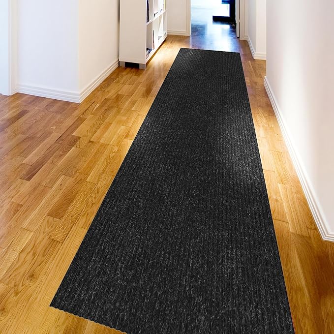 Ottomanson 2'7" x 45' Hallway Runner with Scraper Pile - Extra Durable Non-Slip Rug Mat for Indoor & Outdoor Use - Ideal for Kitchen, Entryway & Garage - High-Traffic Carpet, Black