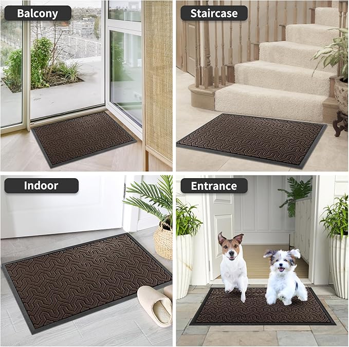 Yimobra Extra Large Door Mat Outside Entrance 60x36, Waterproof Heavy Duty Outdoor Mats for Front Door, Non Slip Rubber Entry Mat for Garage Patio Indoor, Easy Clean, Brown