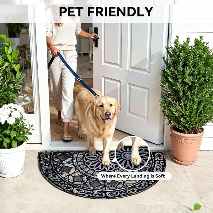 Outdoor Rubber Mat 17.71"x29.52" Heavy Duty, Waterproof Doormat for Outside Entrance, Non-Slip Backing, Easy Clean Patio Carpet for Garage, Porch, Deck, Kitchen (Blue)
