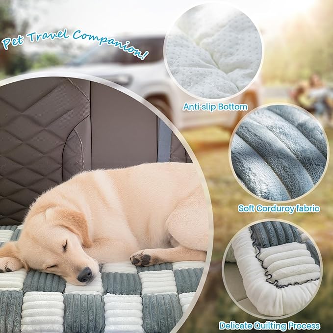 Dog Car Seat Cover for Back Seat, Dog Bed for Car, Fit for Backseat Extenders, Car Seat Protector, Nonslip Soft Durable for Cars Trucks and SUVs (Blue Grey and White, 23.6"*51")