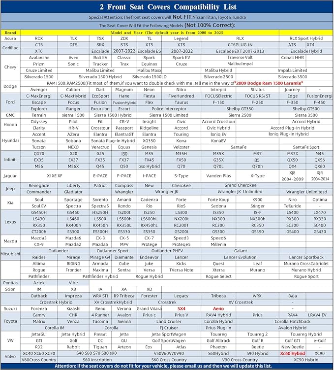Tomatoman Front Seat Covers Compatible with Hyundai Tucson Nissan Altima Sentra Maxima Rogue Versa Honda Insight Accord Hrv Odyssey CRV Car Cusions(2PCS Front/Black)