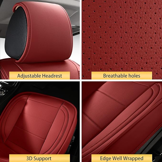 AOOG Leather Car Seat Covers with Car Backseat Organizer, Universal fit Automotive Vehicle Most Sedan SUV Pick-up Truck (Front Pair, Burgundy)