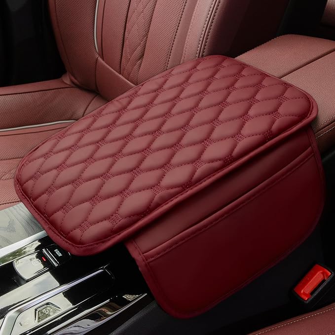 Universal Center Console Cover, with Leather Side Pockets for Car, Middle Console Cover Lid for Truck | Auto | SUV, Interior Accessories Prevent Scratching (Red, S)