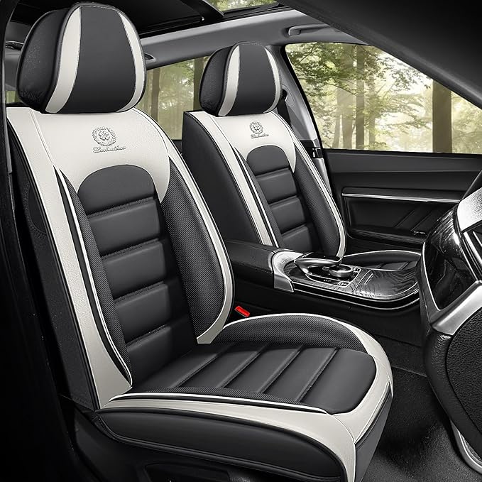 Auto Seats Covers Compatible with Toyota Corolla Cross 2022-2025, Breathable and Waterproof Faux Leather Automotive Seat Cover (Front Pair, Gray&White)