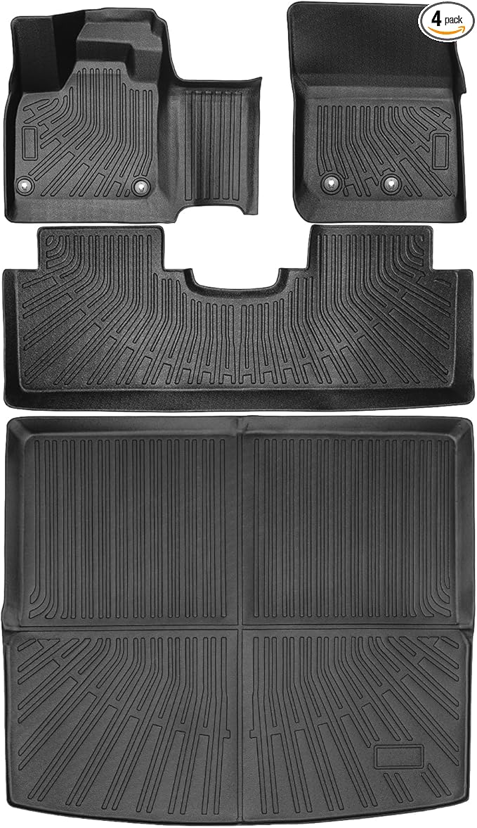 All Weather Floor Mats and Cargo Mat Set Fit for Nissan Ariya 2025 2024 2023, TPE Car Mats Waterproof Anti-Slip Rubber Floor Liners for Ariya Accessories - 4 PCS