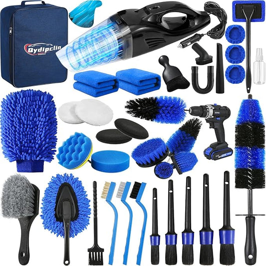 38PcsB Car Detailing Kit, Car Detailing Brush Set, Car Wash Cleaning Kit, Car Detailing Brushes, Professional Car Care Kit for Interior Exterior Wheels, Blue