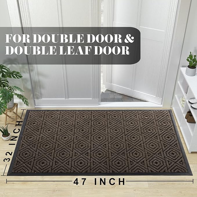 Yimobra Door Mat, Outdoor Indoor Entrance Welcome Mat, Heavy Entry Front Door Mat, Stain & Fade Resistant, Low Profile, Sturdy Rubber, Easy Clean Patio Floor Mat, Waterproof, 47 x 32, Brown