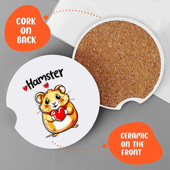 2 Pack Hamster Car Cup Holder Coaster, Cute Car Interior Accessories Drink Coaster for Women & Men, Hamster Lovers Themed Gifts Stuff Accessories Things Merchandise Items!