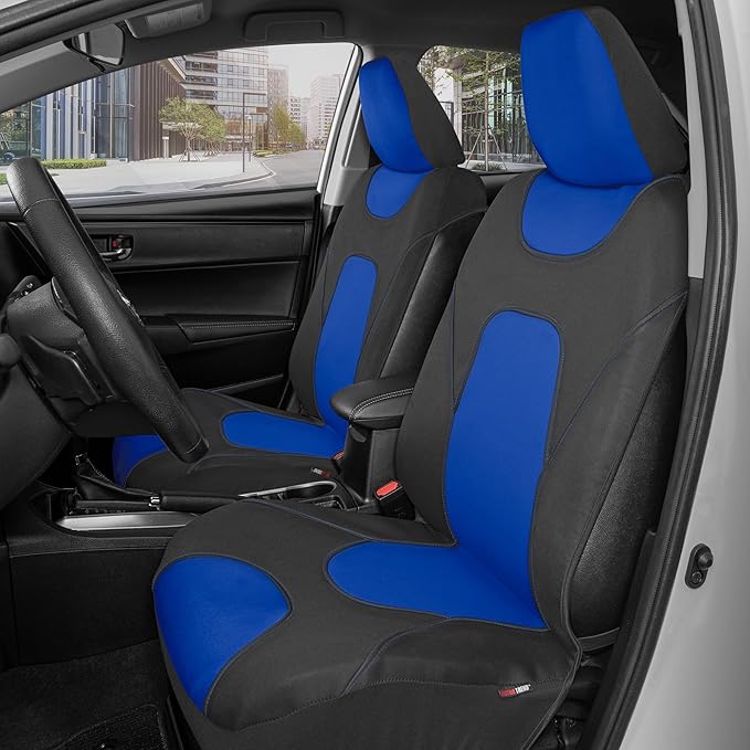 Motor Trend AquaShield Waterproof Front Seat Covers, Blue Seat Covers for Cars – Neoprene Front Car Seats Cover, SUV Seat Covers Protector - Car Interior Cover for Auto, Trucks, & Dog Owners