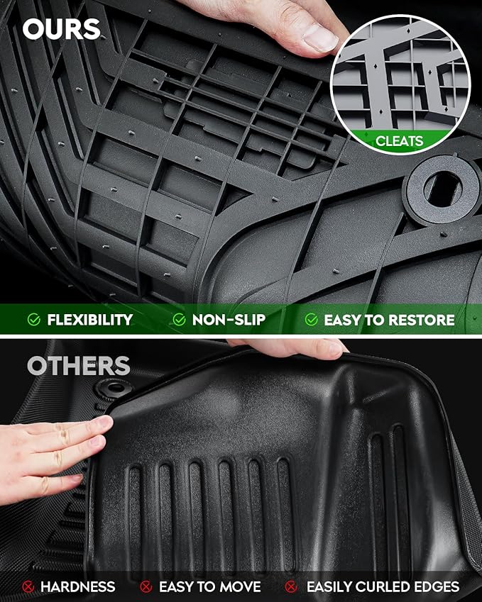 Floor Mats Compatible with 2017-2024 Ford F-250 F250 F-350 F350 Super Duty Crew Cab, Custom Fit All Weather TPE Floor Liners, Front & 2nd Row Car Mats (not Fit for Trucks with Vinyl Floors), Set of 3