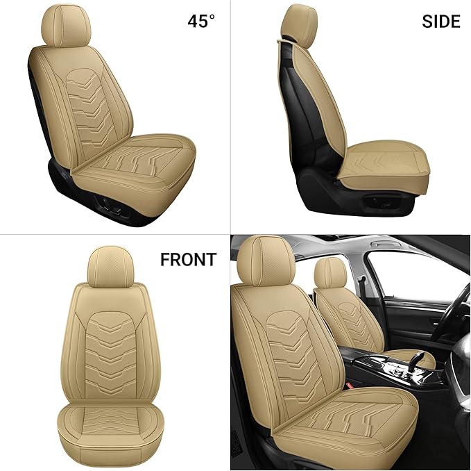 AOOG Leather Car Seat Covers Universal fit Most Sedans SUV Trucks (Full Set, Beige)