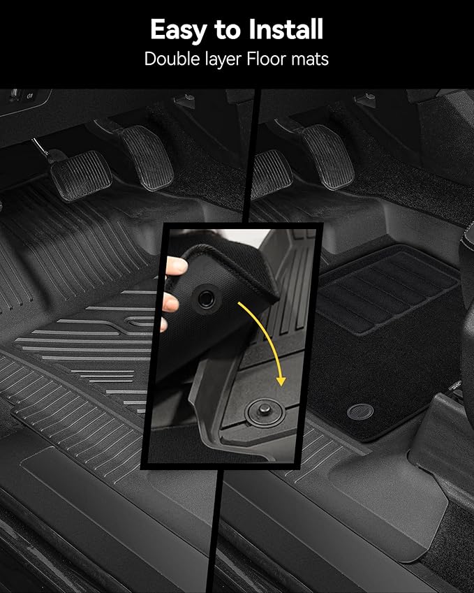 3W Floor Mats & Front Carpet for Ford Super Duty Crew Cab F-250 & F-350 & F-450 & F-550 (2017-2024 2025), All-Weather Storage TPE 1st & 2nd Row Liners, Bucket Seat Compatible, Not for Vinyl Floor