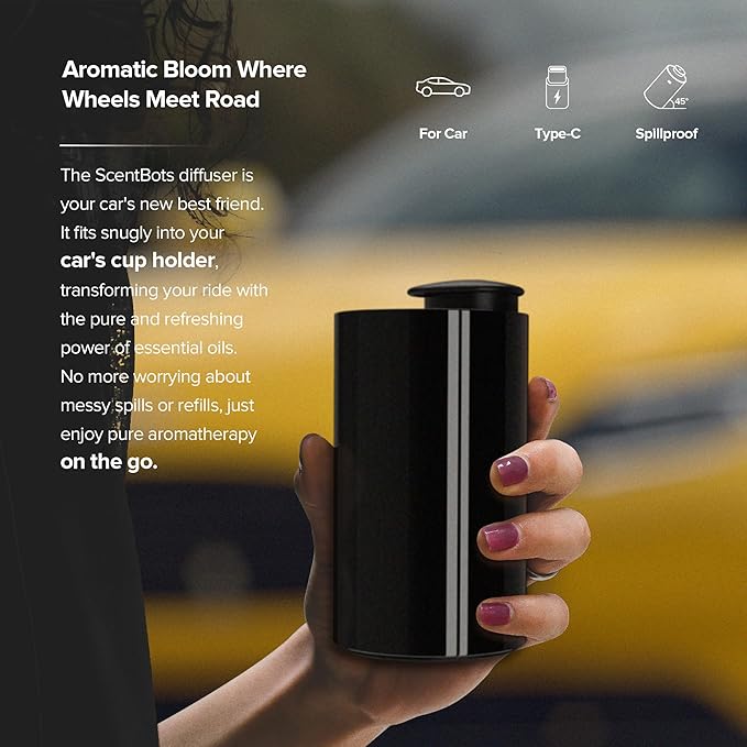 Waterless Essential Oil Diffuser for Home Aromatherapy Car Nebulizing Diffuser Battery Operated 20mL Mini Scent Air Machine Up to 600 Sq.Ft. 4 Countdown Timers 3 Mist-Level (AN7 Black 2PCS)