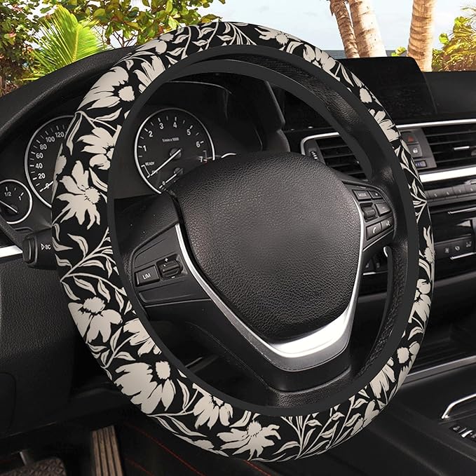 Abstract Flower Steering Wheel Cover, Elastic Non-Slip Steering Wheel Protector,Auto Interior Decor for Women Girls,Universal 15" Fit for Sedans,Trucks