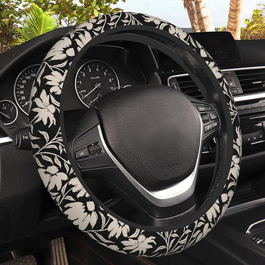 Abstract Flower Steering Wheel Cover, Elastic Non-Slip Steering Wheel Protector,Auto Interior Decor for Women Girls,Universal 15" Fit for Sedans,Trucks