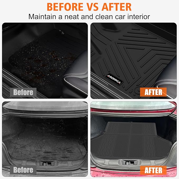 All Weather Floor Mats Cargo Liner for Ford Mustang 2015-2025 (NOT for Mach-E), TPE Rubber Floor Liners Anti-Slip Full Set Automotive Mats for 2025 Ford Mustang Accessories