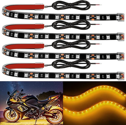 YM E-Bright 4Pcs Led Strip Lights for Car, 12inch Waterproof IP68 Car Underglow Strip Lights Decoration 18SMD 12V Led Interior Exterior Lights Strip for Cars Motorcycles Truck Golf Cart Boat - Yellow