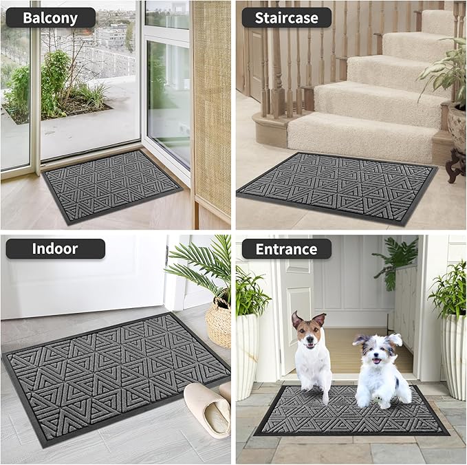 Yimobra Outdoor Mats for Front Door 29.5x17, Stops Mud & Dirt at Entrance, Fits Garage & Patio, All-Weather Waterproof Non Slip Outdoor Indoor Welcome Mat, Grey
