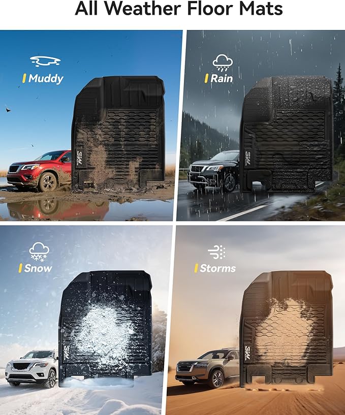 3W Floor Mats & Cargo Liner & Back Seat Cover Custom Fit for Nissan Pathfinder 2022 2023 2024 2025 (Only fit 7 Passenger Models), TPE All Weather Custom Fit Nissan Pathfinder Full Set,Black