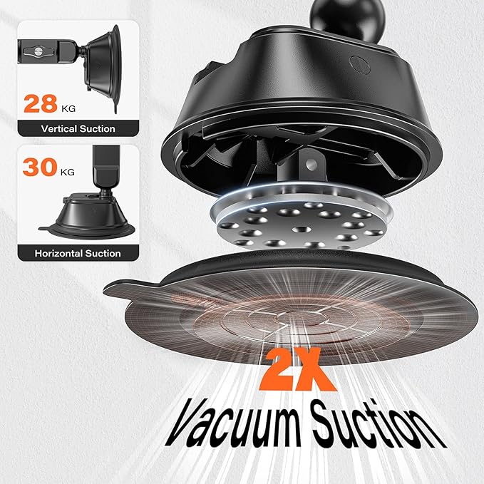 APPS2Car Heavy-Duty Vacuum Suction Phone Mount [Industrial 20x N55 Magnet, Alloy Arm, Ultra-Stable Suction Cup] for iPhone MagSafe/Samsung/All Phone, Magnetic Phone Holder for Car Windshield Dashboard