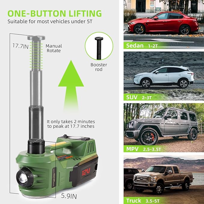EFFIROSO Portable 5 Ton 12V Electric Car Jack Kit Hydraulic Floor Jack with Impact Wrench Tire Inflator Pump for Vehicle Emergency Repair Kit 11023lbs