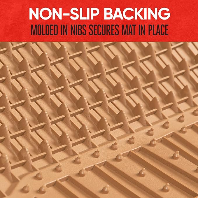 Motor Trend 943-BG FlexTough Defender Car Floor Mats -Next Generation Deep Dish Heavy Duty Contour Liners for Car SUV Truck & Van-All Weather Protection, Trim to Fit Most Vehicles Beige