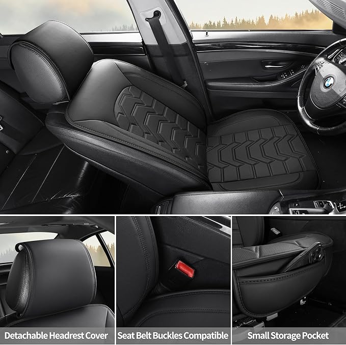 Leather car Seat Covers Breathable Car Seat Protector Front seat Covers Universal Fit for 95% Car Truck SUV Van Vehicles （Black，2PCS）