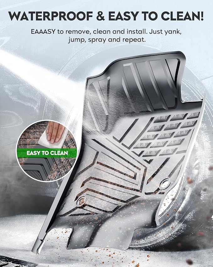 Floor Mats Compatible with 2017-2024 Ford F-250 F250 F-350 F350 Super Duty Crew Cab, Custom Fit All Weather TPE Floor Liners, Front & 2nd Row Car Mats (not Fit for Trucks with Vinyl Floors), Set of 3