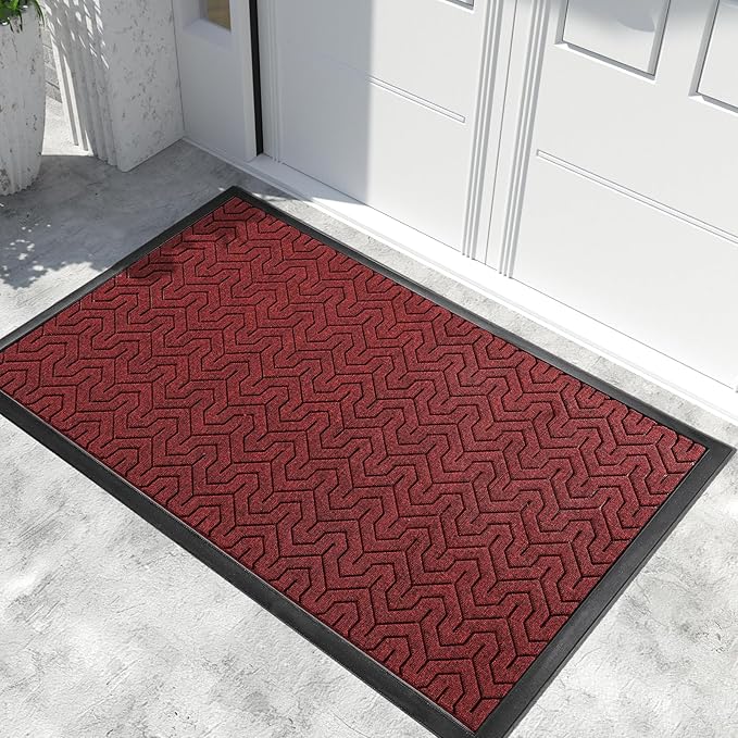 Yimobra Extra Large Door Mat Outside Entrance 60x36, Waterproof Heavy Duty Outdoor Mats for Front Door, Non Slip Rubber Entry Mat for Garage Patio Indoor, Easy Clean, Black Red