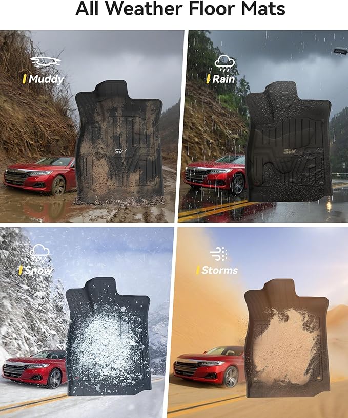 3W Floor Mats Fit for Honda Accord 2018-2022(Include Hybrid Models), Custom Fit Floor Liner for 1st 2nd Row Full Set TPE All-Weather Car Liners Black