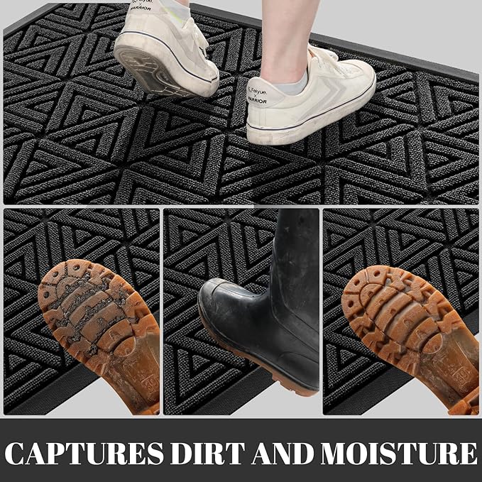 Yimobra Large Door Mat 36x24, All-Weather Waterproof Non-Slip Welcome Matt Outdoor, Heavy Duty Non Slip Doormat for Entryway for Patio and Garage Indoor, Easy Clean, Black