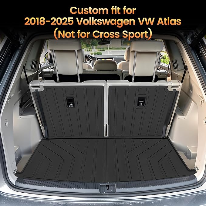 Sze Cargo Mat with Backrest Mats for Volkswagen VW Atlas 2018-2024 2025 (Not for Cross Sport) Trunk Mat TPE Seats Back Mat All Weather Cargo Liner VW Atlas Accessories (Cargo Mat+Backrest Mat)