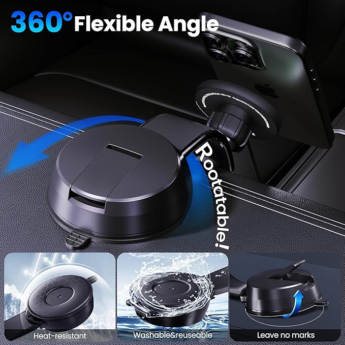 Upgrade [Qi2-Certified] 15W for MagSafe Wireless Car Charger Mount, 2XFast Charging[90+LBS Safe Suction] Magnetic Phone Holder Dashboard Windshield for iPhone 17/16/15/14/13/12 Pro Max,Black