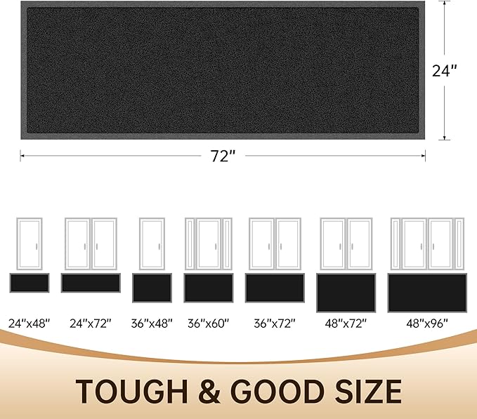 Amyracel Front Door Mat Indoor Outdoor Entrance, 24" x 72" All-Season Waterproof Doormat for Enterway, Heavy Duty Commercial Floor Mat, Fade Resistant, Rubber Back, Low Profile, Easy Clean