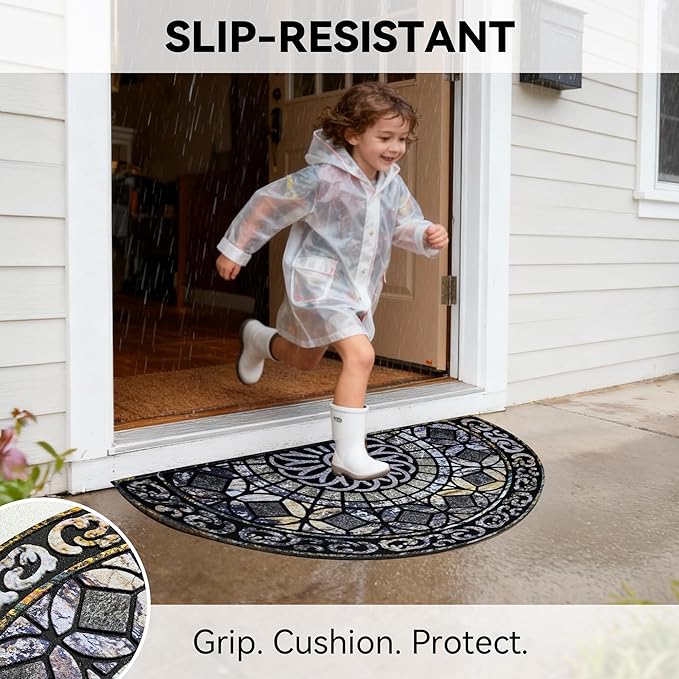 Outdoor Rubber Mat 17.71"x29.52" Heavy Duty, Waterproof Doormat for Outside Entrance, Non-Slip Backing, Easy Clean Patio Carpet for Garage, Porch, Deck, Kitchen (Blue)