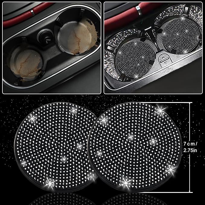 NBTEPEM 27 PCs Black Bling Car Accessories Set for Women, Steering Wheel Covers Universal Fit 15 Inch, Bling License Plate Frame, Bling Phone Holder, Bling Car Coasters (Black Diamond)