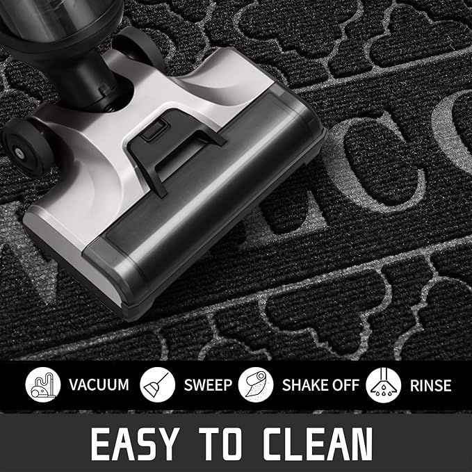 Yimobra Welcome Mat Outdoor Indoor, All-Season Waterproof Front Door Mat Outside Entrance, All-Weather Heavy Duty Non-Slip Doormat, Low Profile Porch Patio Entrance Mats, 47x32, Black