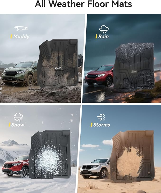 3W Floor Mats Fit for 2026 2025 2024 2023 Honda CR-V(Include Hybrid & CRV FCEV), Custom Fit Floor Liner for 1st 2nd Row Floor Liner TPE All-Weather Car Liners Black