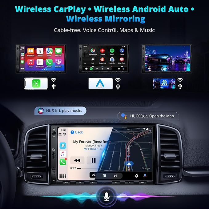 A5L 7inch Android Double DIN Car Stereo with OBD2 Scanner, Wireless CarPlay & Android Auto, 24 Band EQ, DSP, WiFi/BT/USB Tethering, 2G+32G Touchscreen Radio, AI Chat, MirrorLink, GPS/FM/AM