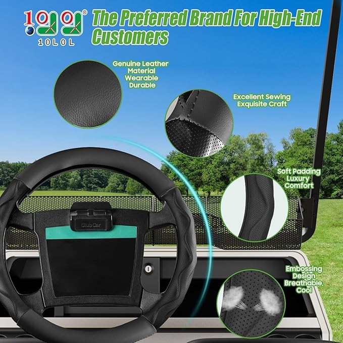 10L0L Golf Cart Steering Wheel Cover for Yamaha, Club Car DS & Precedent, 14 Inch Black