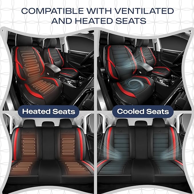 Skechers Seat Covers,Memory Foam Leather Car Seat Covers,Waterproof Car Seat Protector Full Sets,Car Seat Cushion Airbag Automotive Universal Fit for Most Cars,Vans,Trucks,SUV,Red