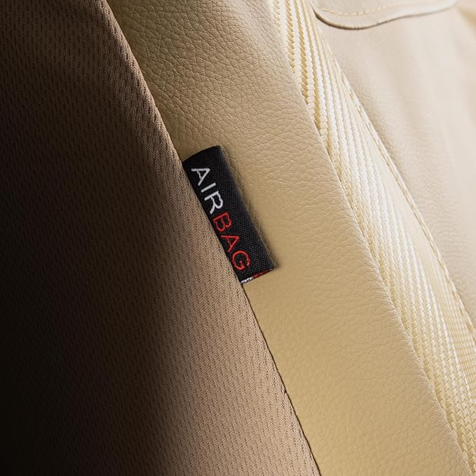 Flying Banner car seat Covers Protects Water Proof Faux Leather Carbon Fiber Fronts Golden Beige (Beige Golden, Front Pair)