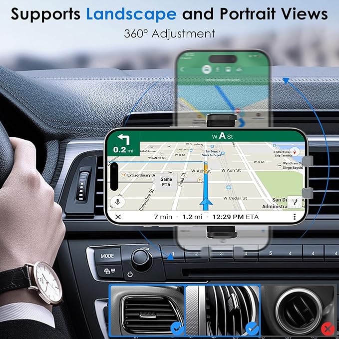 Phone Mount Holder for Car Vent 2023 Upgraded Aluminum Gravity Car Phone Holder Mount with Anti Overload Metal Hook Clip Hands Free Cell Phone Holder for iPhone 15 Pro Max 14 13 Large Phones