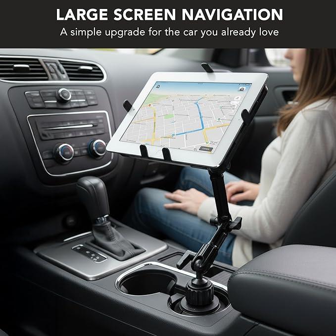 Mount-It! Premium Cup Holder Tablet Mount Fits Vehicle Cupholders 2.75"–3.5" in Diameter, Adjustable Tray for 7"–11" Tablets, Heavy-Duty Aluminum Arm, Full Motion Swivel & Secure Lock Cars Trucks SUVs